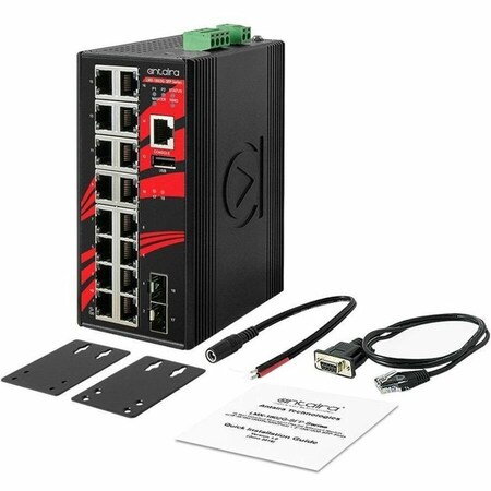 Antaira 18-Port Industrial Gigabit PoE+ Light Layer 3 Managed Ethernet Switch LMP-1802G-SFP-T