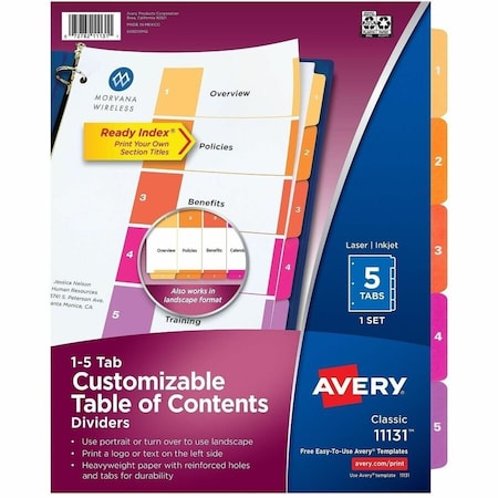 Avery Index Tabs, Multicolor, 1 to 5 Tabs, PK5 AVE11131