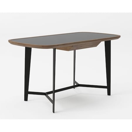 Homeroots 55" Walnut And Black Glass Rectangular Writing Desk 482431