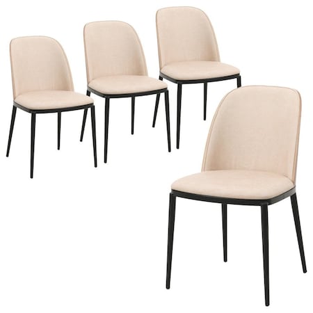 Leisuremod Tule Dining Side Chair with Leather Seat and Steel Frame, Walnut/Light Brown, 4PK TCWN18LBR4