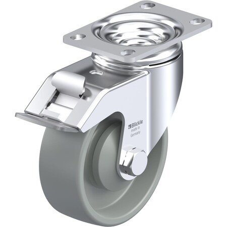 Blickle Swivel Plate Caster, Gry Nylon, 4", Brake L-POG 100KA-12-FI