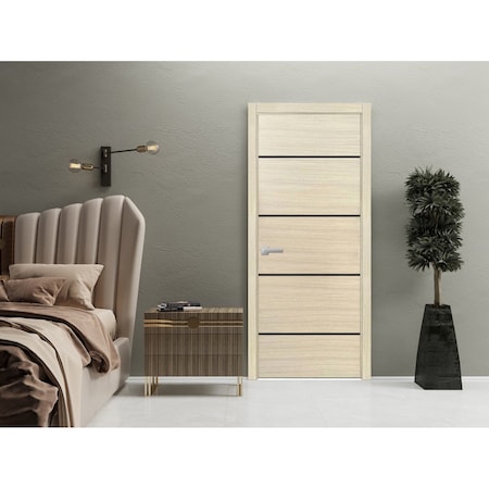 Sartodoors Modern Wood Interior Door with Hardware, Planum 0015 Natural Veneer and Aluminum Strips, Single Pan PLANUM0015ID-SHP-18