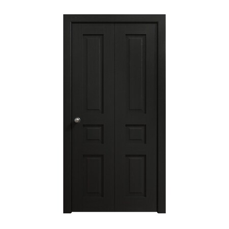 Sartodoors Sliding Closet Bi-fold Doors 48 x 84 inches, Ego 5012 Painted Black Oak, Sturdy Tracks Moldings Tr EGO5012BF-CHK-48x84 (2* 24x84)
