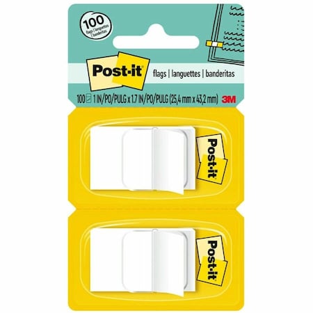 3M Post-it Flags, 1" Wide, White, 50 Flags/Dispenser, 2 Dispensers/Pack 680WE2