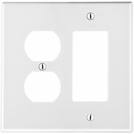 Hubbell Wiring Device-Kellems Rocker/Duplex Receptacle Wall Plate, Number of Gangs: 2 Plastic, Satin Finish, White P826W