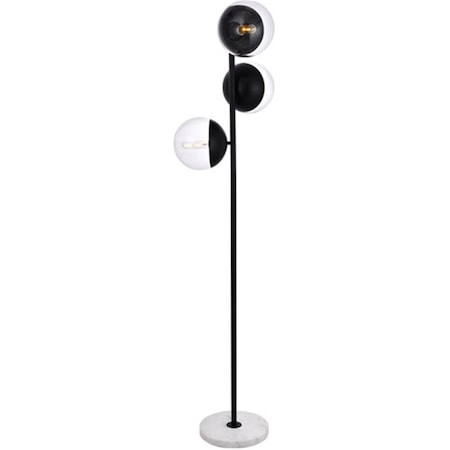 Living District 65.5 in. Eclipse 3 Light Floor Lamp Portable Light with Clear Glass, Black LD6159BK