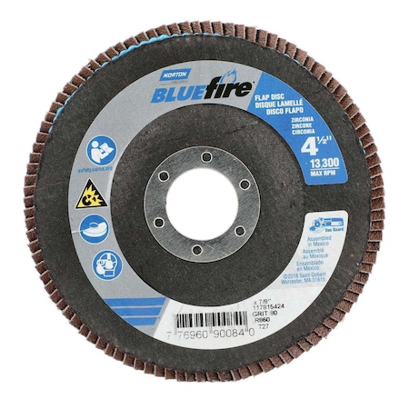 Norton Abrasives Flap Disc, Zirconia Alumina, 4 1/2" dia 77696090084
