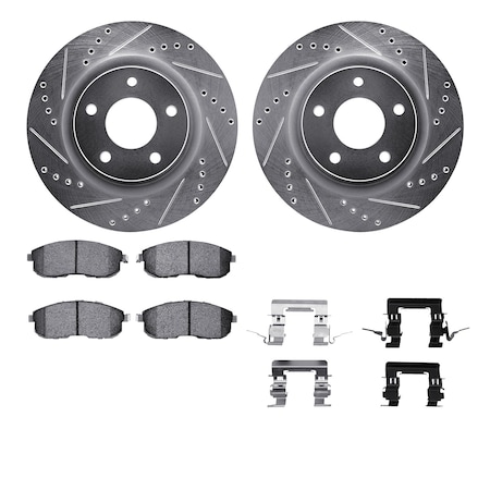 Dynamic Friction Co DFC Rotors-Drilled & Slotted-Silver w/ EURO 5000 Ceramic Brake Pads Incl Hdw 7612-67005