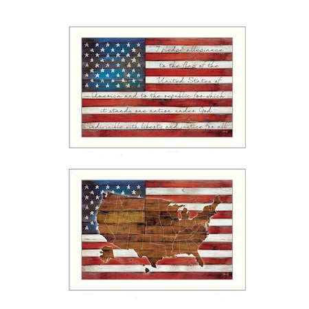 Set Of Two American Flags White Framed Print Wall Art, 2PK