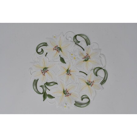 Sinobrite 24 in. Lily on White Fabric Doily H9061-024