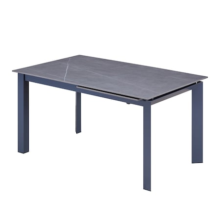 Homeroots 55" Gray Ceramic and Metal Self-Storing Leaf Extendable Dining Table 555196