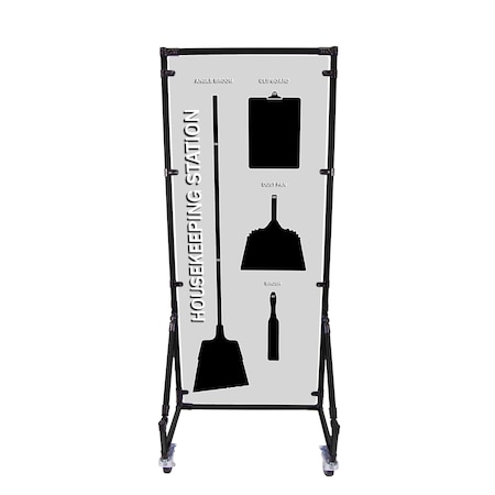 5S Supplies Housekeeping Shadow Board Broom Station V13, Gray / Black, Kit + Stand HSB-V13-GRAY/BLACK-KIT-STAND