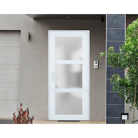 Vdomdoors Front Exterior Prehung FiberGlass Door Frosted Glass / Manux 8552 White Silk / 2 Sidelight Exterior MANUX8552EXD-WS-W12+30+12 x H80-LH