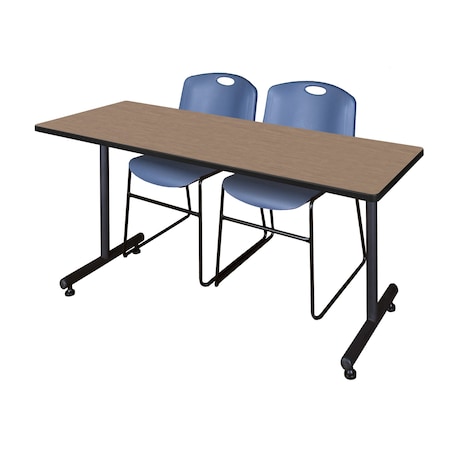 Regency Kobe T-Base Training Seminar Table W/ 2 Zeng Stack Chairs, 72 in W, 24 in L, Noble Oak MKTRCT7224NO44BE