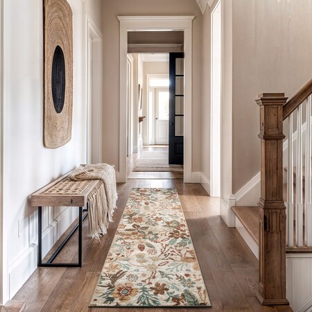 World Rug Gallery Garden Floral Runner Rug 2 ft 3 in x 12 ft Beige WR147BEIGE27X12