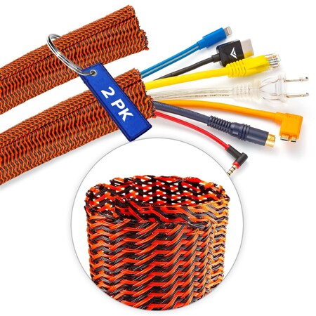 Maximm 10ft 1" Split Wire Loom Cable Protector, 2PK, Black/Orange, 2PK SCW-10FT-1-BO-2PK