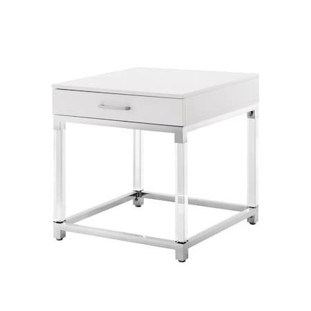 Homeroots 24" Silver Metallic And White Square End Table With Drawer 544061