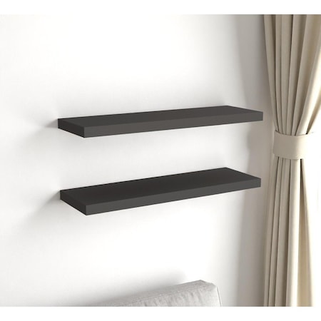 Homeroots 32" Set Of Two Dark Gray Wood Wall Mounted Floating Shelves 571362