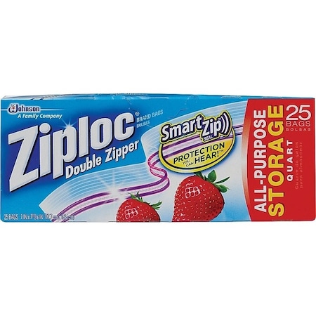 Ziploc 00 Storage Bag, 1 qt Capacity, Plastic 330