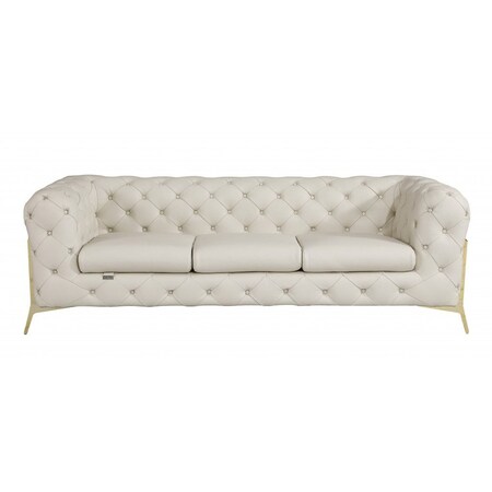 Homeroots 93" Beige Italian Leather Chesterfield Sofa With Silver Legs 476528