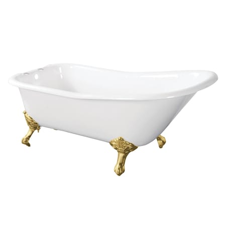 Kingston Brass 67-Inch Cast Iron Classic Flat-Rim Single Slipper Clawfoot Tub, 7-Inch Faucet Drillings VCT7D6630NF7