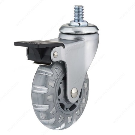 Richelieu Contemporary Furniture Caster, Swivel with Brake, with Threaded Stem, Light Gray 27583020502