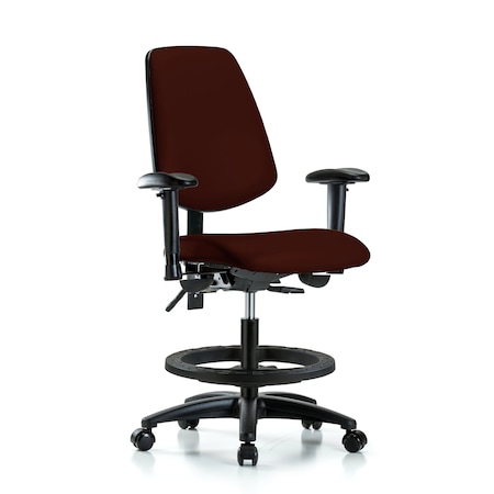 Blue Ridge Ergonomics Medium Bench Chair Adjustable Arms, 22" to 29" Height, Vinyl, Burgundy BR-VMBCH-MB-RG-T1-A1-BF-RC-8569