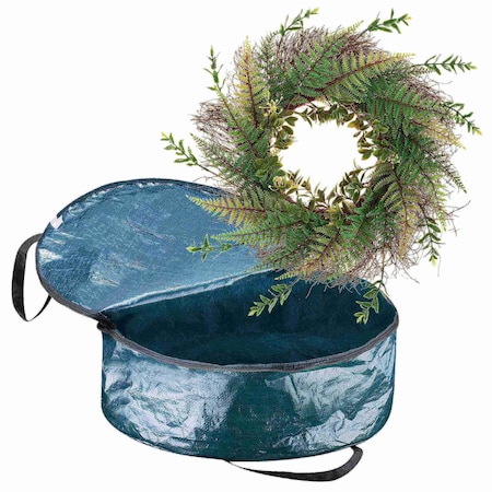 Pure Garden Front Door Wreath and Storage Bag 21-Inch Artificial Fern Wreath and Zippered Tote with Handles 50-217BG