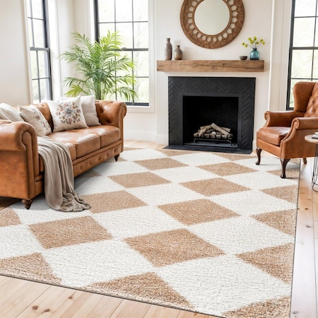 World Rug Gallery Diamond Shag Area Rug 7 ft 10 in x 10 ft Beige WR123BEIGE8X10