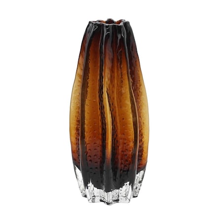 Homeroots 12" Burnt Umber Wavy Glass Table Vase 565476