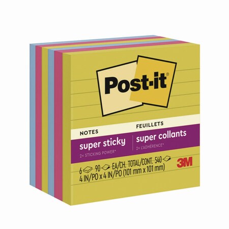 Post-It Note Pads in Summer Joy Color Collection Colors, 4in x 4in, Note Ruled, 90 Sheets/Pad, 6PK 675-6SSJOY