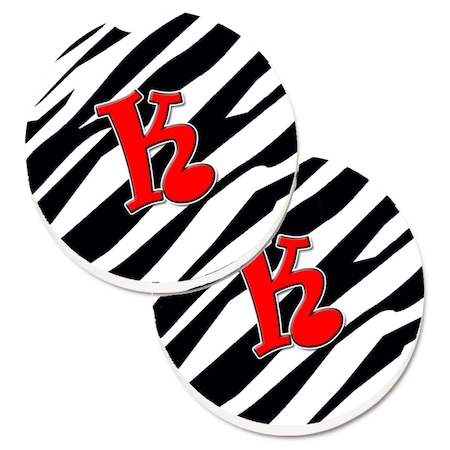 Carolines Treasures Monogram Initial K Zebra Red Set of 2 Cup Holder Car Coaster CJ1024-KCARC