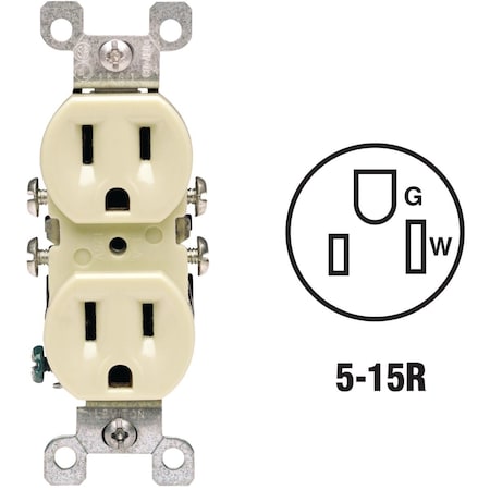 Leviton 15A Ivory Residential Grade 5-15R Copper/Aluminum Duplex Outlet R51-12650-00I