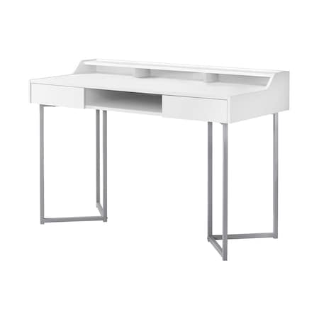 Homeroots 48" White and Silver Writing Desk With Two Drawers 333484