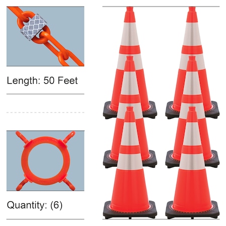 Mr. Chain Traffic Cone, 28 in Height, Traffic Orange 6 PK 23280-6