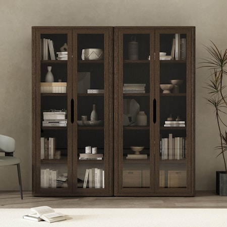 Manhattan Comfort Rivington 38in Bookcase Cabinet in Walnut - Set of 2 2-BC005-BR