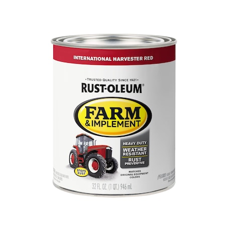 Rust-Oleum Exterior Paint, Gloss, Oil Base, International Harvester Red, 1 qt 280109