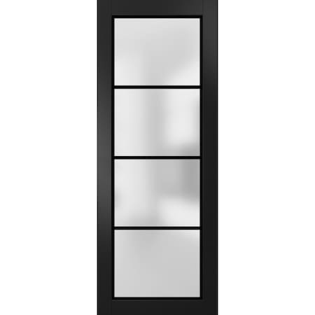 Sartodoors Slab Barn Door Panel Frosted Glass Lite Planum 2132 Black 32x96 Solid Core Modern Interior PLANUM2132S-BLK-32 x 96