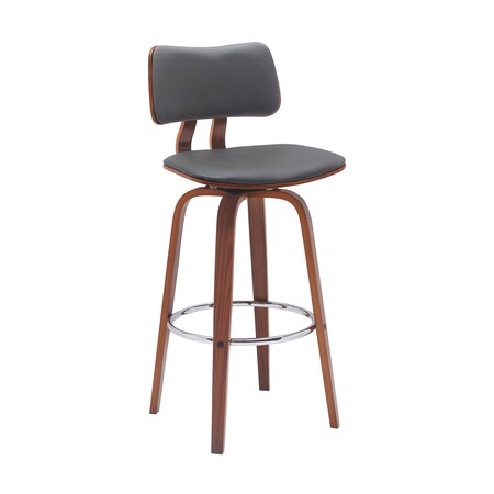Armen Living Pico 30in Swivel Walnut Wood Bar Stool in Gray Faux Leather with Chrome LCPIBAWAGRY30