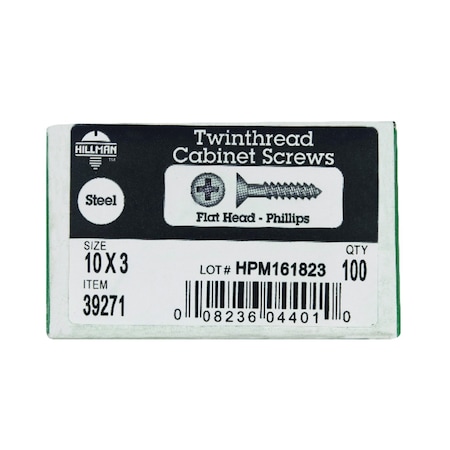 Hillman No. 10 X 3 in. L Phillips Black Phosphate Twin Thread Cabinet Screws 39271