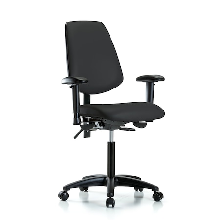 Blue Ridge Ergonomics Medium Bench Chair Adjustable Arms, 22" to 29" Height, Vinyl, Black BR-VMBCH-MB-RG-T1-A1-NF-RC-8540