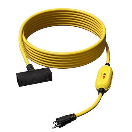 Zoro Select GFCI, Yellow, 51 ft, 3 Outlet, 12 AWG 875LD8