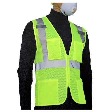 Glow Shield Class 2, Mesh Fabric, Zipper Front, Chest Pockets Inside Front Pockets, Green M SV712FG M