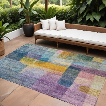 Homeroots 9' X 12' Blue Green And Purple Abstract Washable Indoor Outdoor Area Rug 604286