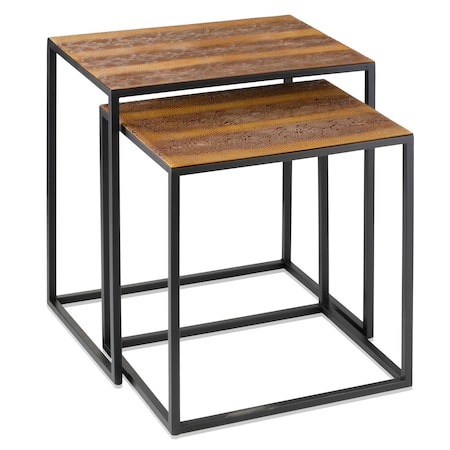 Homeroots Set of Two Brown and Black Metal And Faux Snake Leather Nesting End Tables, 2PK 383761