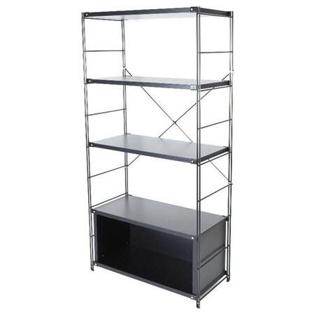 Leisuremod Brentwood Etagere Bookcase with Black Powder Coated Steel Frame and Melamine Board Shelves, Black BBBL-65BL