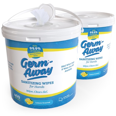 Germ-Away Sanitizing Hand Wipes 400ct Bucket Alcohol-free Antibacterial w/ Aloe, Plastic-free, 800 Wipes, 2PK GA71957BL-2