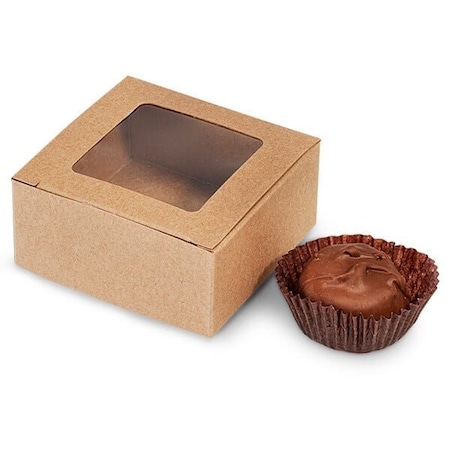 Nashville Wraps Kraft Window Candy Truffle Boxes, 2-5/8x2-3/4x1-1/4, Holds 4, 25PK TCW4KR