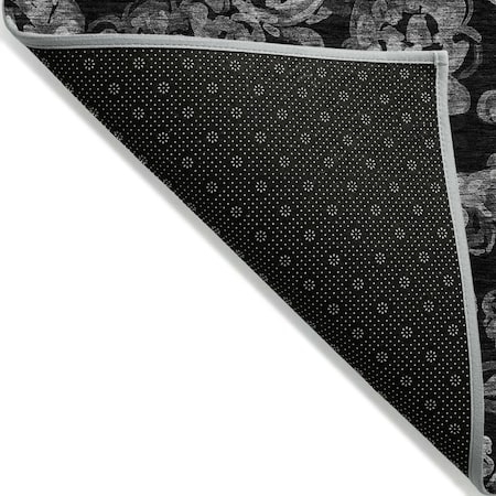 Homeroots 9' X 12' Black Gray And Charcoal Paisley Washable Indoor Outdoor Area Rug 588634