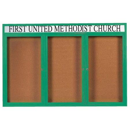 Aarco Illuminated Enclosed Bulletin Board w/ Header Green Powder Coated Al Frame, 48''Hx72''W DCC4872-3RHIG